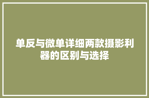 单反与微单详细两款摄影利器的区别与选择