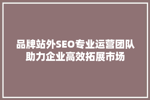 品牌站外SEO专业运营团队助力企业高效拓展市场