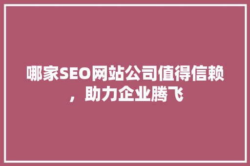 哪家SEO网站公司值得信赖，助力企业腾飞