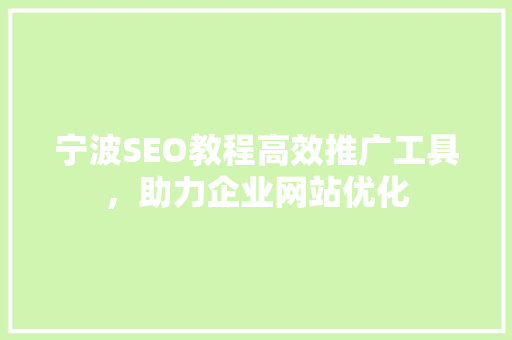 宁波SEO教程高效推广工具，助力企业网站优化