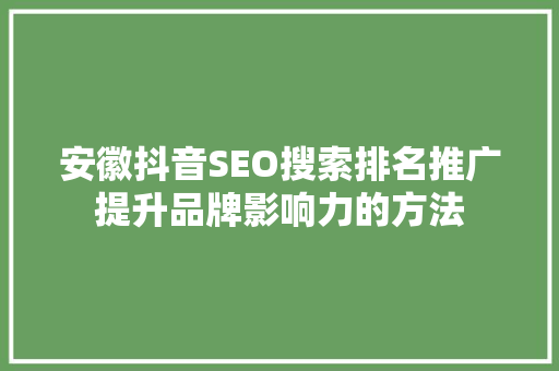 安徽抖音SEO搜索排名推广提升品牌影响力的方法
