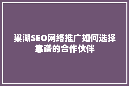 巢湖SEO网络推广如何选择靠谱的合作伙伴