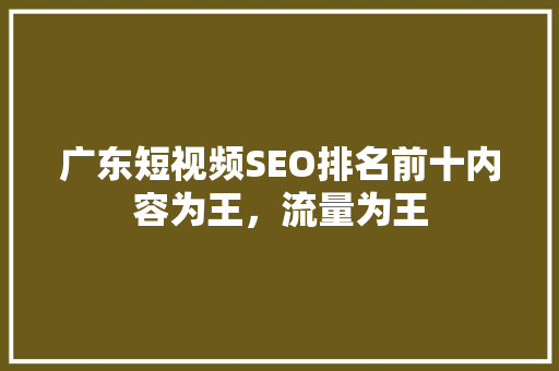 广东短视频SEO排名前十内容为王，流量为王