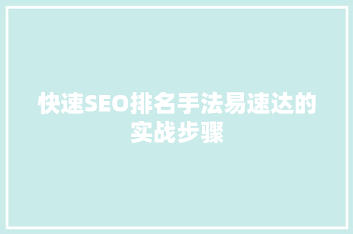 快速SEO排名手法易速达的实战步骤