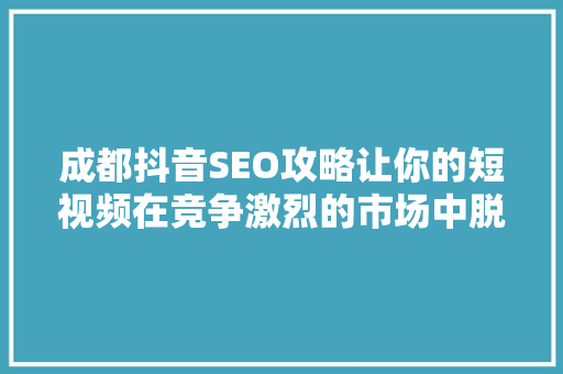 成都抖音SEO攻略让你的短视频在竞争激烈的市场中脱颖而出