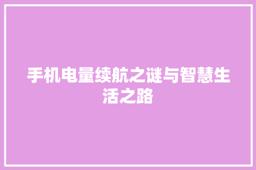 手机电量续航之谜与智慧生活之路