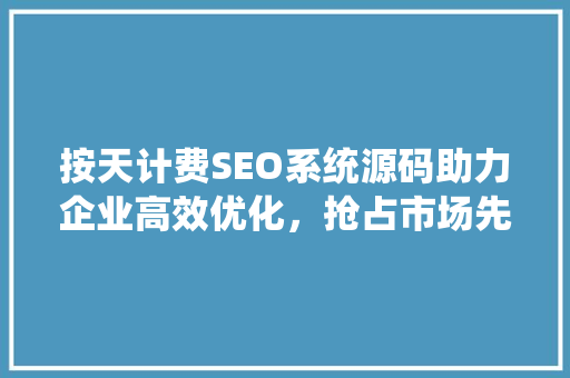 按天计费SEO系统源码助力企业高效优化，抢占市场先机