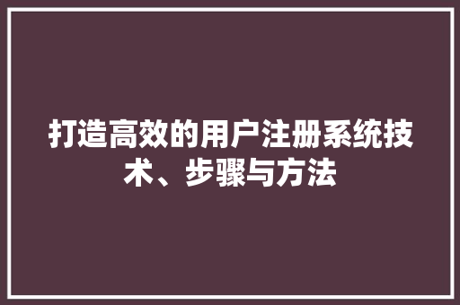 打造高效的用户注册系统技术、步骤与方法