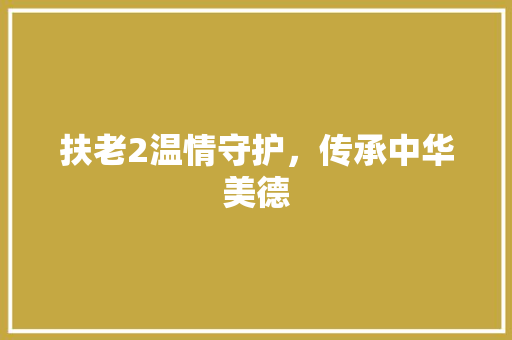扶老2温情守护，传承中华美德