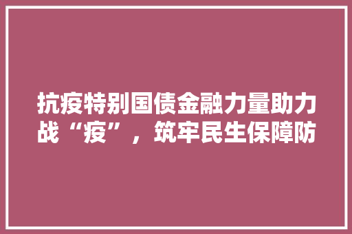 抗疫特别国债金融力量助力战“疫”，筑牢民生保障防线