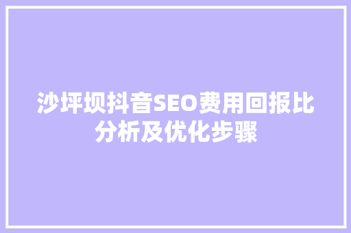 沙坪坝抖音SEO费用回报比分析及优化步骤