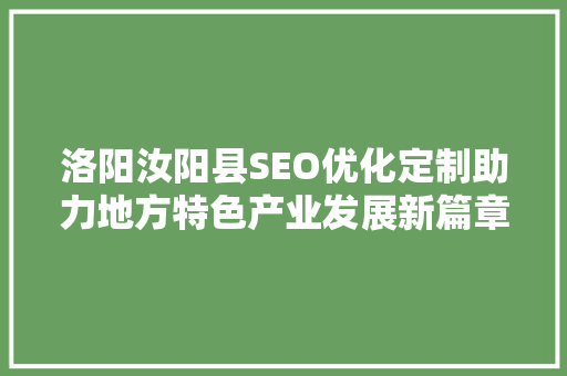 洛阳汝阳县SEO优化定制助力地方特色产业发展新篇章