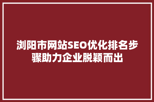 浏阳市网站SEO优化排名步骤助力企业脱颖而出