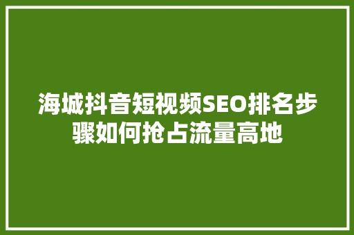 海城抖音短视频SEO排名步骤如何抢占流量高地