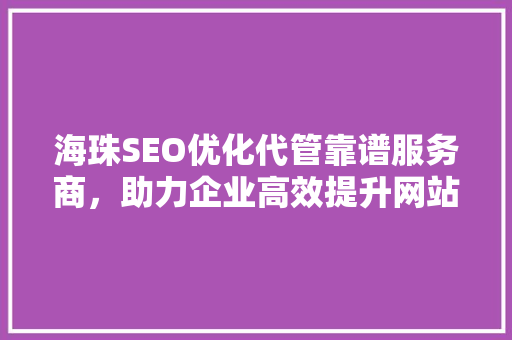 海珠SEO优化代管靠谱服务商，助力企业高效提升网站排名