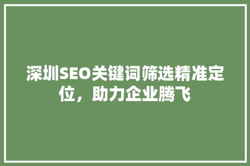 深圳SEO关键词筛选精准定位，助力企业腾飞