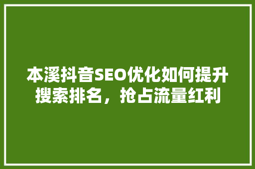 本溪抖音SEO优化如何提升搜索排名，抢占流量红利
