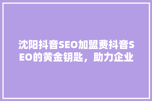 沈阳抖音SEO加盟费抖音SEO的黄金钥匙，助力企业腾飞