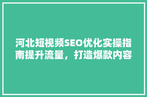 河北短视频SEO优化实操指南提升流量，打造爆款内容