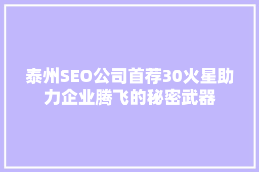 泰州SEO公司首荐30火星助力企业腾飞的秘密武器