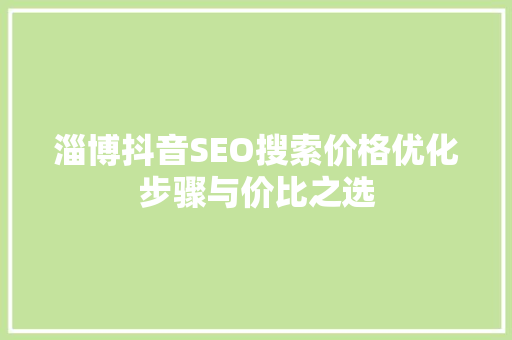 淄博抖音SEO搜索价格优化步骤与价比之选