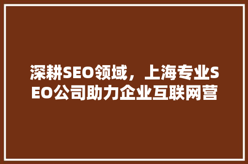 深耕SEO领域，上海专业SEO公司助力企业互联网营销新篇章