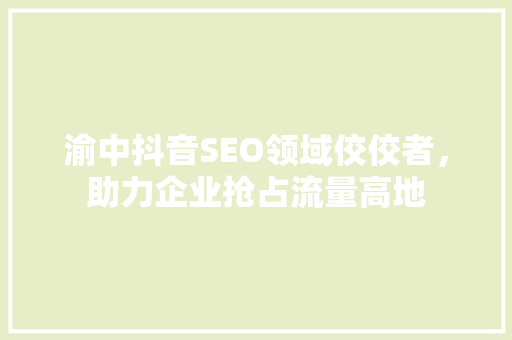 渝中抖音SEO领域佼佼者，助力企业抢占流量高地