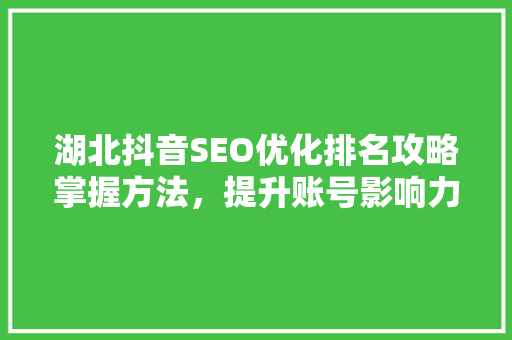 湖北抖音SEO优化排名攻略掌握方法，提升账号影响力