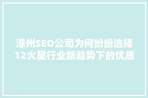 漳州SEO公司为何纷纷选择12火星行业新趋势下的优质选择