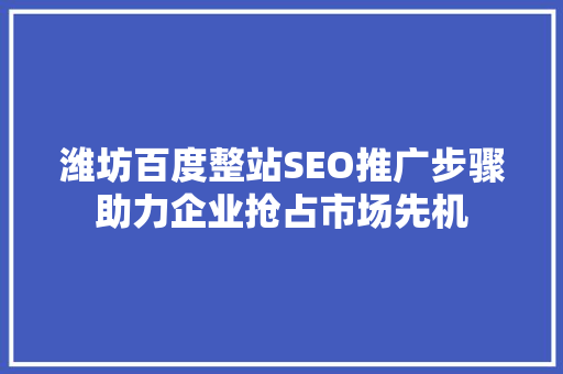 潍坊百度整站SEO推广步骤助力企业抢占市场先机