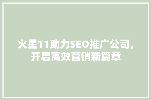 火星11助力SEO推广公司，开启高效营销新篇章