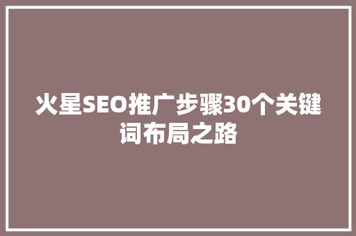 火星SEO推广步骤30个关键词布局之路