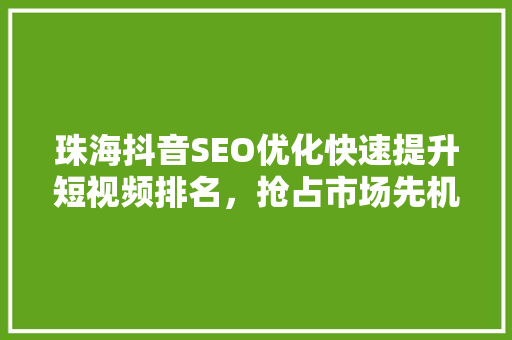 珠海抖音SEO优化快速提升短视频排名，抢占市场先机