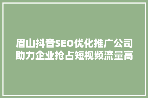 眉山抖音SEO优化推广公司助力企业抢占短视频流量高地