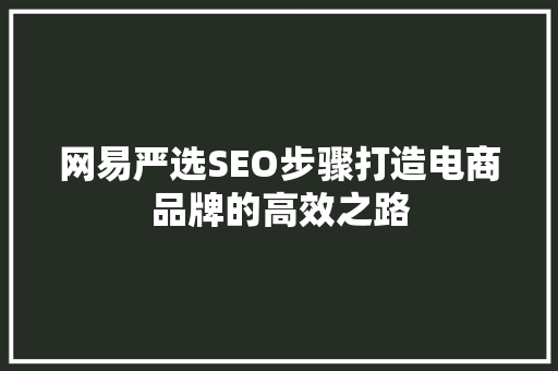 网易严选SEO步骤打造电商品牌的高效之路