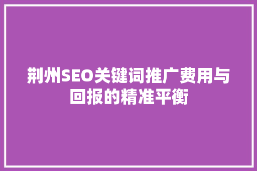 荆州SEO关键词推广费用与回报的精准平衡