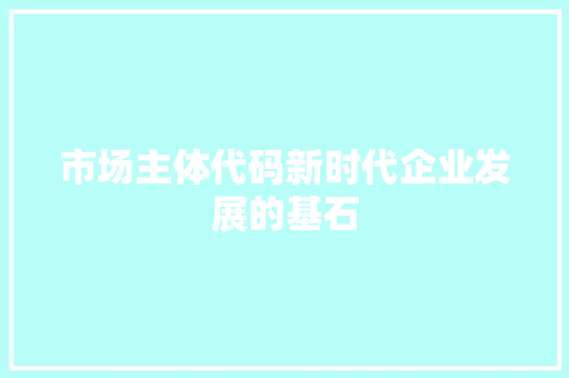市场主体代码新时代企业发展的基石