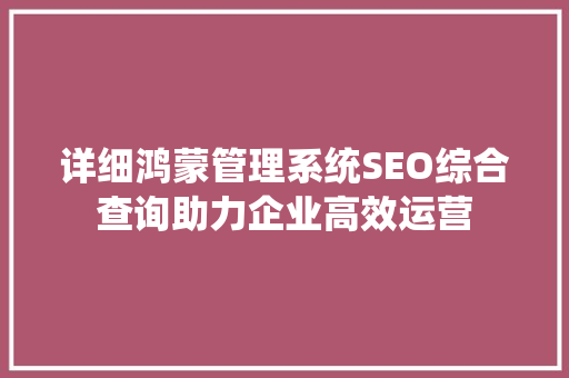 详细鸿蒙管理系统SEO综合查询助力企业高效运营