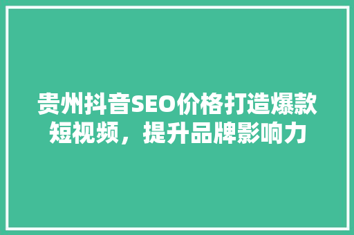 贵州抖音SEO价格打造爆款短视频，提升品牌影响力