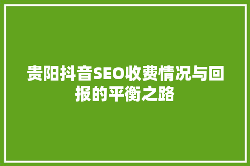 贵阳抖音SEO收费情况与回报的平衡之路