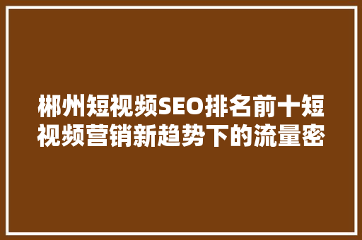 郴州短视频SEO排名前十短视频营销新趋势下的流量密码