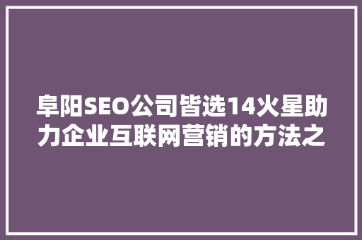 阜阳SEO公司皆选14火星助力企业互联网营销的方法之路