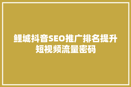 鲤城抖音SEO推广排名提升短视频流量密码