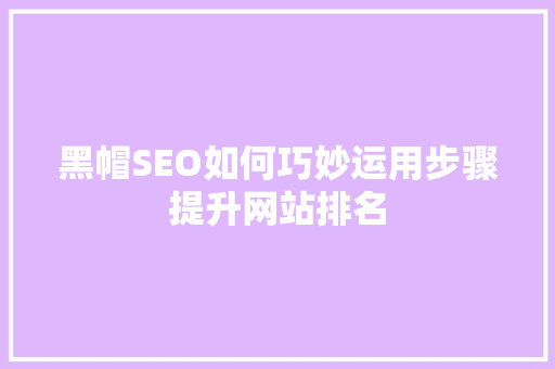 黑帽SEO如何巧妙运用步骤提升网站排名