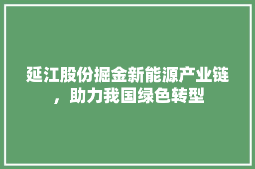 延江股份掘金新能源产业链，助力我国绿色转型