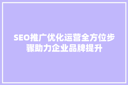 SEO推广优化运营全方位步骤助力企业品牌提升