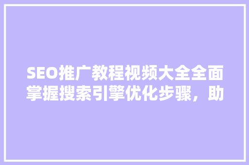 SEO推广教程视频大全全面掌握搜索引擎优化步骤，助力网站流量飙升