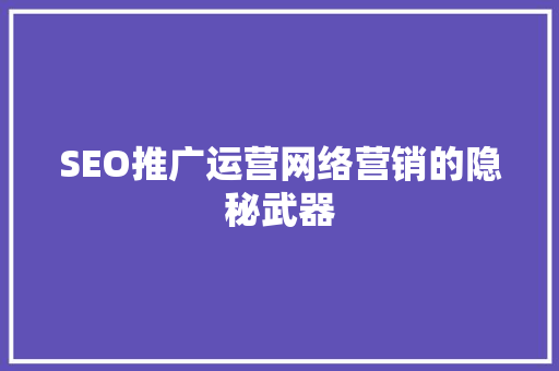 SEO推广运营网络营销的隐秘武器