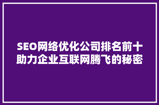 SEO网络优化公司排名前十助力企业互联网腾飞的秘密武器