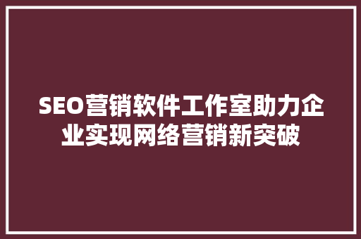 SEO营销软件工作室助力企业实现网络营销新突破